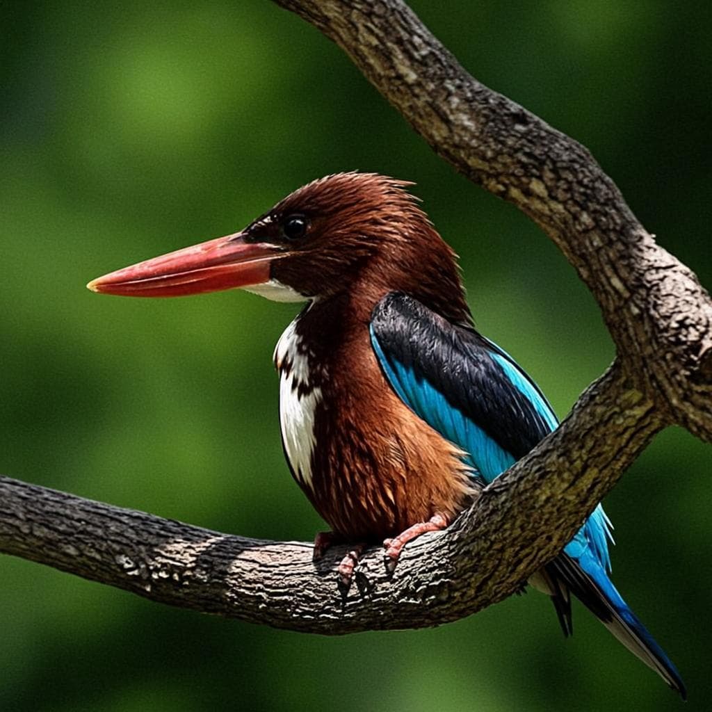 White-throated kingfisher perched on a mangrove branch over the Madu Ganga wetland